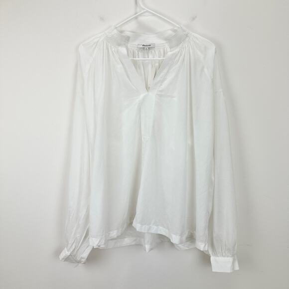 Madewell Shirred Long Sleeve Lightweight Flowy Blouse Cotton White Large NWT - Picture 7 of 15